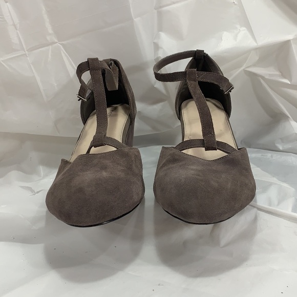 TORRID Gray Leather Suede Mary Jane Mini Wedge w Buckle Strap Size 13W - Picture 2 of 10